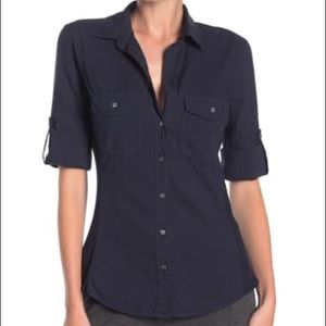 James Perse Contrast Ribbed Surplus Shirt